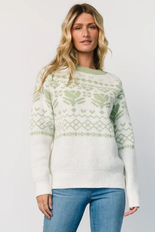 Lucerne Sweater | Ivory + Sage Silk Blend Satin Velvet