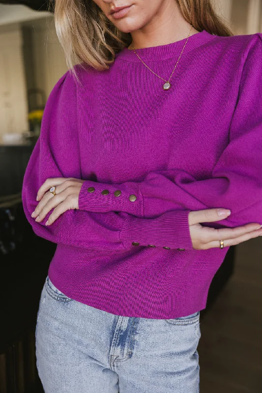 Madeline Knit Sweater in Purple Herringbone Houndstooth Plaid