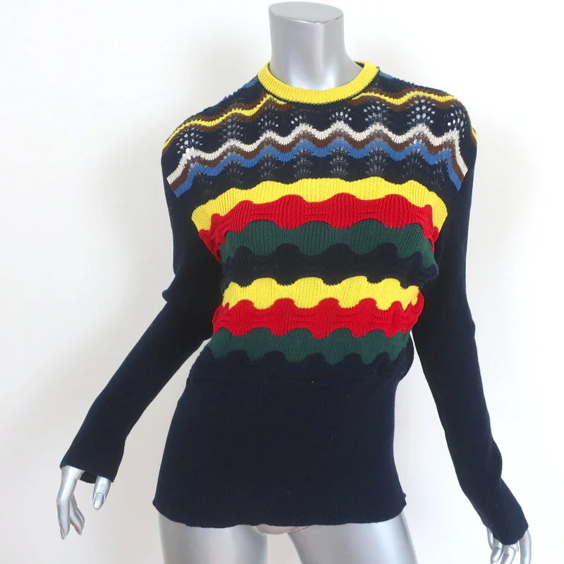 Marni Crochet Sweater Navy/Multi Cotton Mixed Knit Size 42 Crewneck Pullover Polka Dot Checkered Tartan Marni Crochet Sweater Navy/Multi Cotton Mixed Knit Size 42 Crewneck Pullover Polka Dot Checkered Tartan