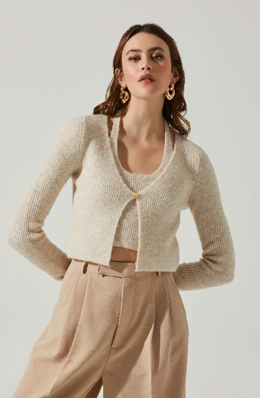 Mayte One Piece Halter Sweater Set Lace Blend Ribbed Blend Corduroy Blend