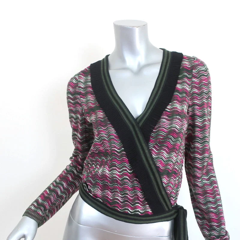 Missoni Wrap Sweater Fuchsia/Green Wool-Silk Wavy Knit Size 40 Layered Multi-layer Single Layer