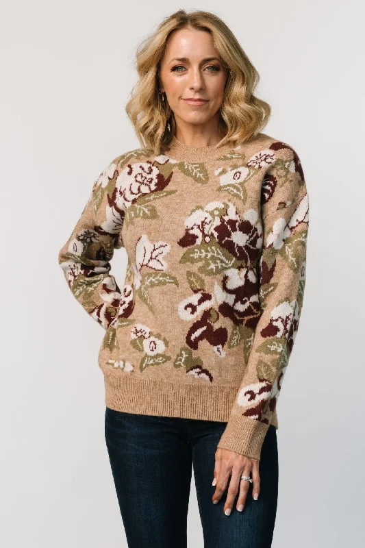 Munich Sweater | Taupe Multi Houndstooth Herringbone Solid
