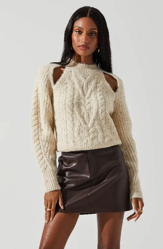 Natalie Cutout Cable Knit Sweater Layered Multi-layer Single Layer