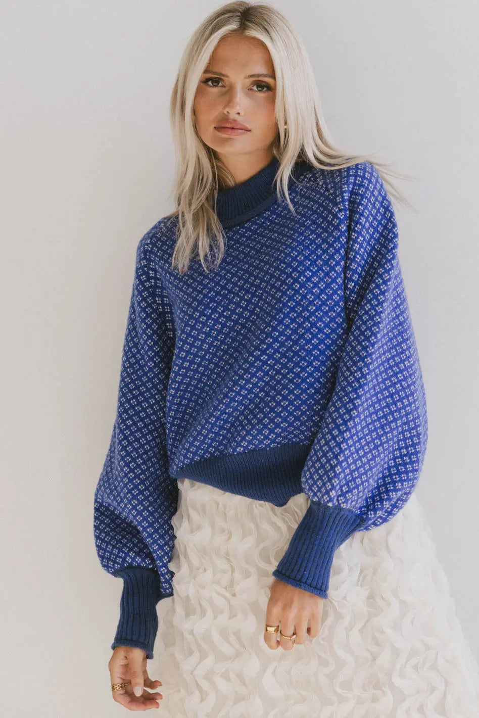 Nathalia Knit Sweater in Cobalt High Neck Crew Neck V-Neck