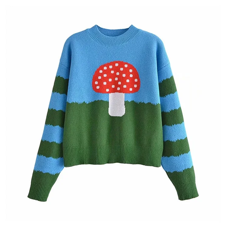 New jacquard mushroom knitted stripe long sleeve sweater 7289 Ribbed Striped Patterned New jacquard mushroom knitted stripe long sleeve sweater 7289 Ribbed Striped Patterned