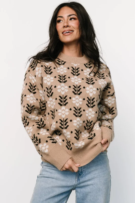 Norris Sweater | Tan Multi Floral Elasticated Padded Insulated