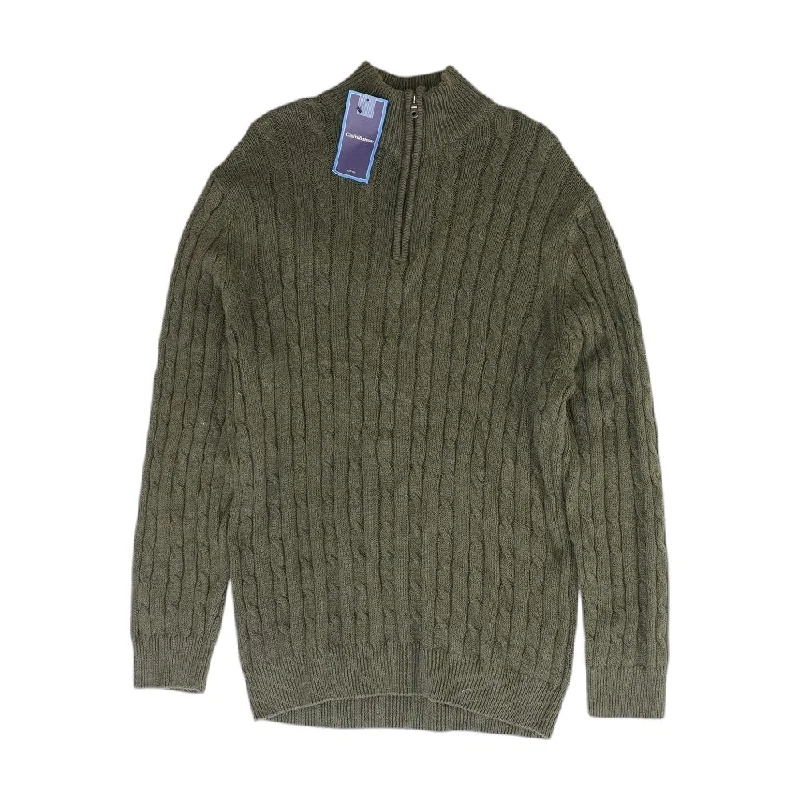 Olive Solid 1/4 Zip Sweater Mesh Sweater Canvas Denim