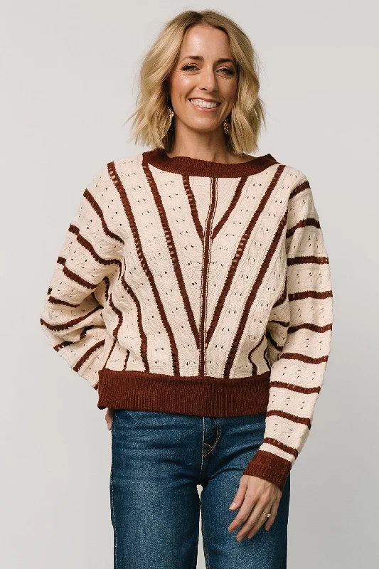Paola Pointelle Sweater | Cream + Copper Fitted Slim Tailored