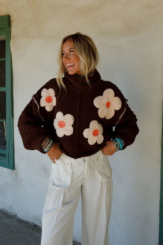 Petal Warmth Sweater - Brown Open Front Closed Front Wrap Front