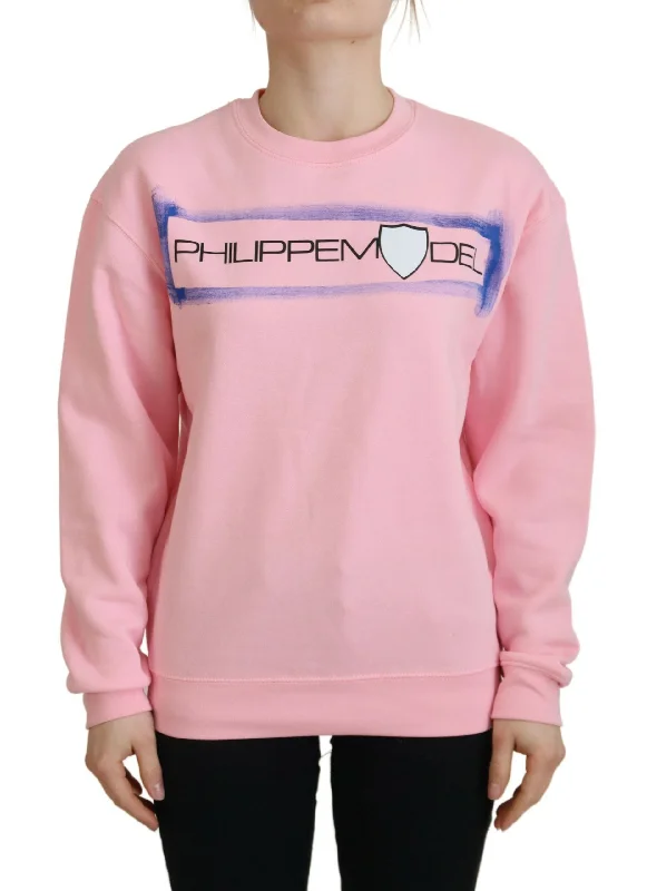 Philippe Model Elegant Pink Long Sleeve Pullover Sweater Ribbed Striped Patterned