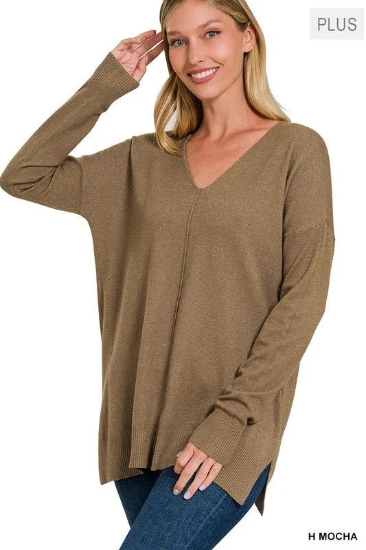 Zenana Plus Garment Dyed Front Seam Sweater Lightweight Heavyweight Midweight