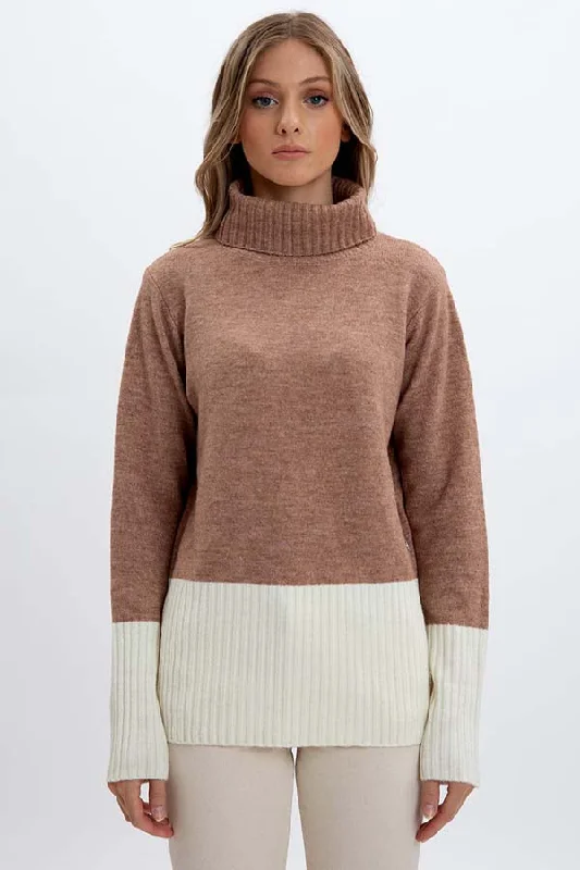 Point Zero Two-Toned Cowl Neck Sweater Solid Color Striped Floral Print