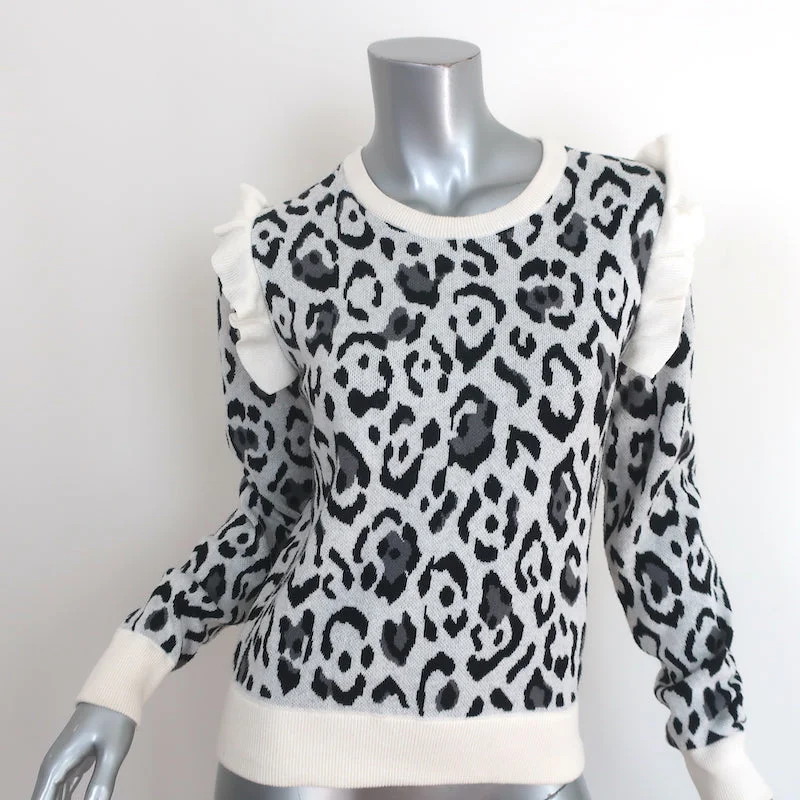 Rachel Zoe Leopard Ruffle Sweater Heidi Cream Cotton-Cashmere Size Extra Small Mesh Fabric Canvas Fabric Denim Fabric Rachel Zoe Leopard Ruffle Sweater Heidi Cream Cotton-Cashmere Size Extra Small Mesh Fabric Canvas Fabric Denim Fabric
