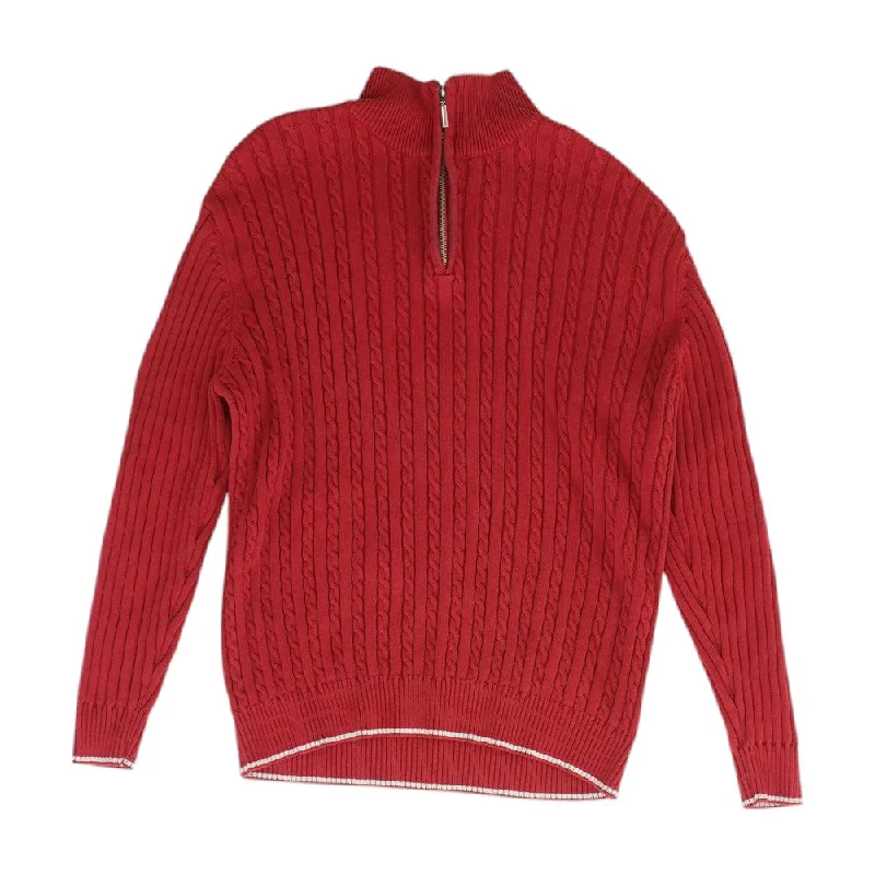 Red Solid Sweater Satin Blend Silk Blend Wool Blend
