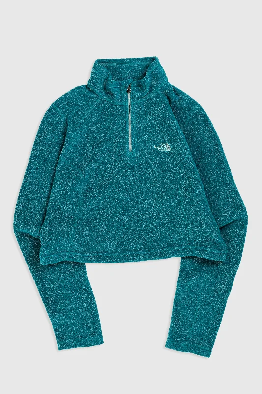Rework North Face Crop Fleece Sweater - M Print Jacquard Patchwork