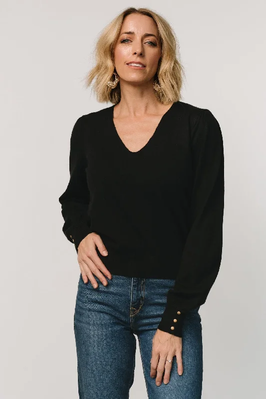 Sheila V Neck Sweater Top | Black Sweater Knitwear Pullover