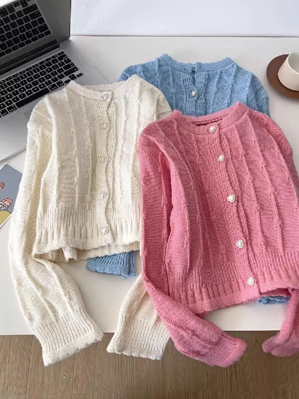 simple solid color sweater knitted cardigan     S4767 Transparent Opaque Sheer