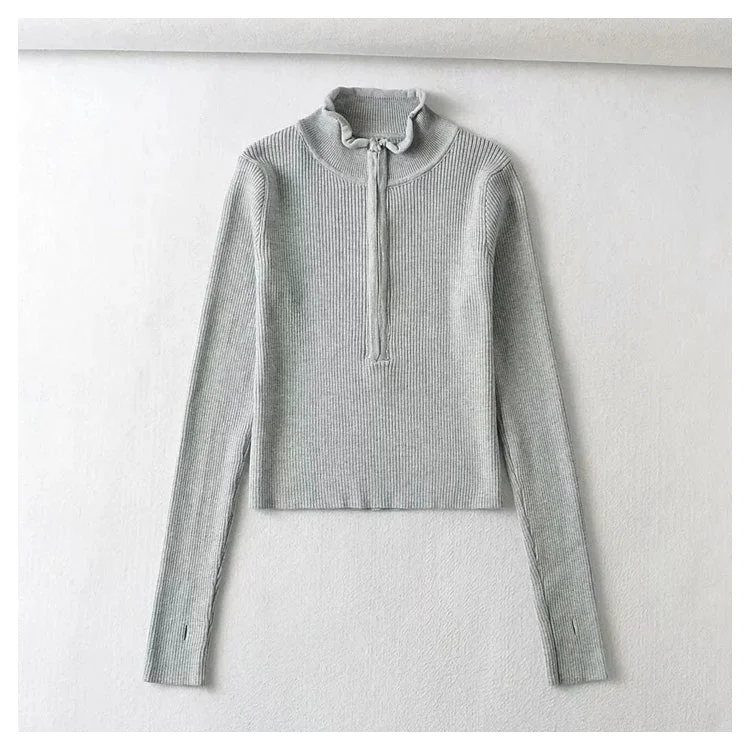 Slim Fingerless long sleeve solid color sweater top  7298 Elegant Classic Vintage