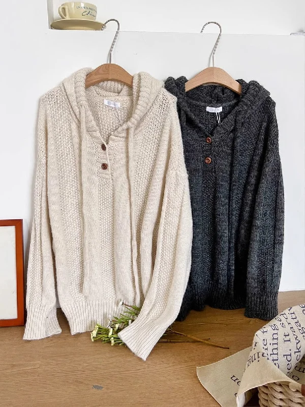 soft hooded knitted sweater top      S4760 Mesh Sweater Canvas Denim