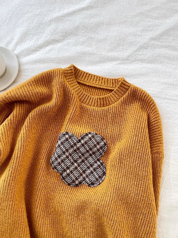 soft round neck chic long-sleeved sweater   S4736 Open Front Closed Front Wrap Front
