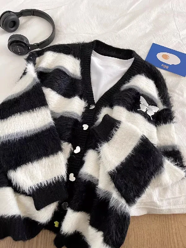 striped sweater V-neck sweater jacket    S4735 Anti-Pilling Anti-Shrink Durable