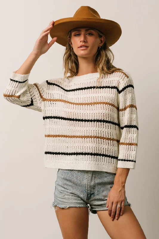 Sundance Knit Sweater Top | Ivory Multi Stripe Polka Dot Checkered Tartan