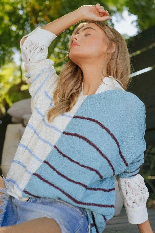 Davi & Dani | Textured Multi Color Sweater Embroidered Appliqued Beaded