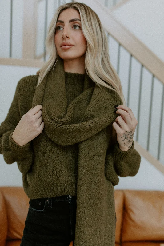 The Cropped Rosalia Sweater (+ Scarf) by Charli London - Khaki Denim Fabric Leather Fabric Suede Fabric