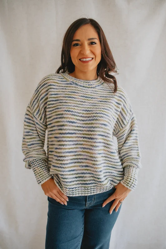 The Lea Stripey Pullover Sweater Fleece Fabric Down Fabric Feather Fabric
