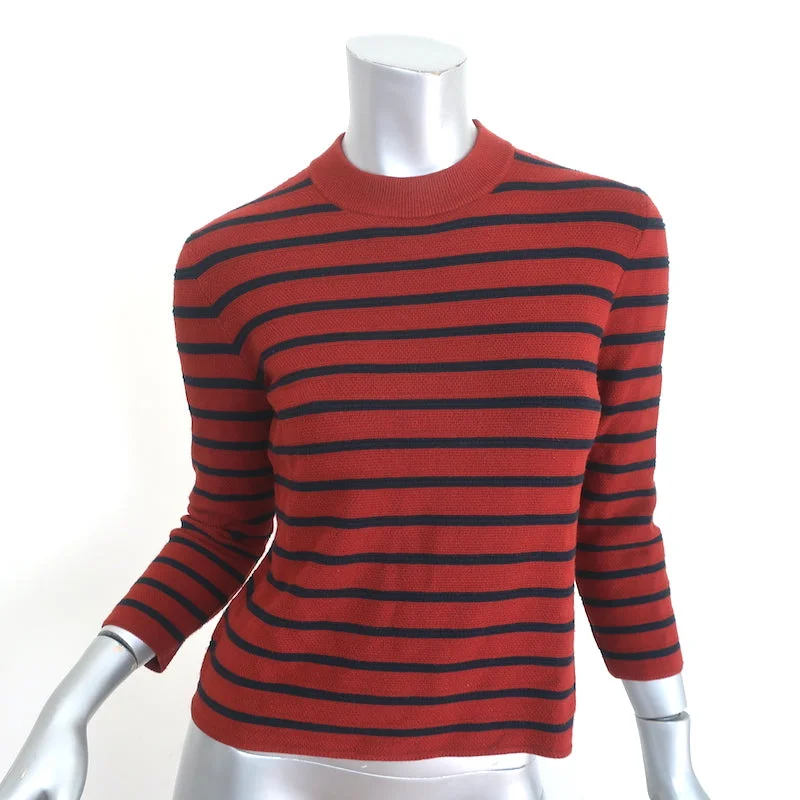 Theory Sweater Lemdora Prosecco Burnt Paprika/Navy Striped Knit Size Small Modern Contemporary Chic Theory Sweater Lemdora Prosecco Burnt Paprika/Navy Striped Knit Size Small Modern Contemporary Chic