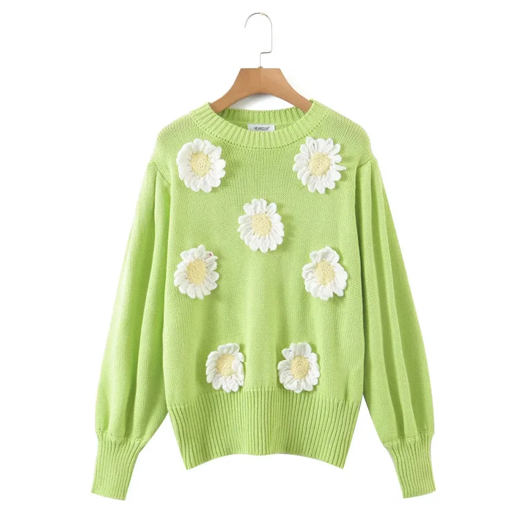 Three dimensional sunflower Pullover loose knitted sweater 7299 Nylon Fabric Polyester Fabric Spandex Fabric Three dimensional sunflower Pullover loose knitted sweater 7299 Nylon Fabric Polyester Fabric Spandex Fabric