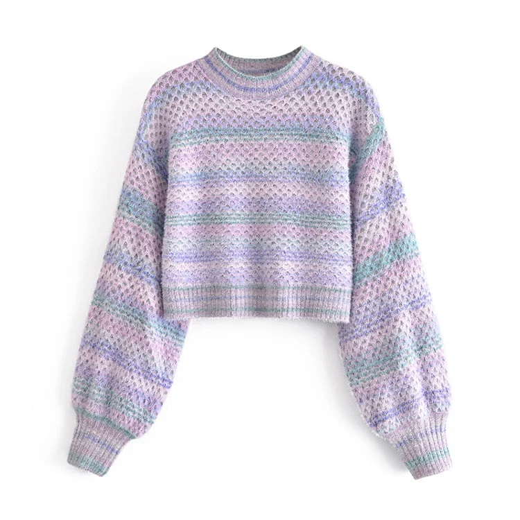 Tie dyed design exposed navel short sweater is fashionable and versatile 7259 High Neck Crew Neck V-Neck Tie dyed design exposed navel short sweater is fashionable and versatile 7259 High Neck Crew Neck V-Neck