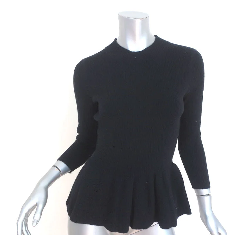 Tory Burch Madeline Peplum Sweater Black Wool-Angora Ribbed Knit Size Small NEW Elegant Classic Vintage