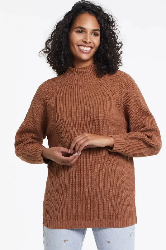 Tribal Mock Neck Long Sweater Mesh Sweater Canvas Denim