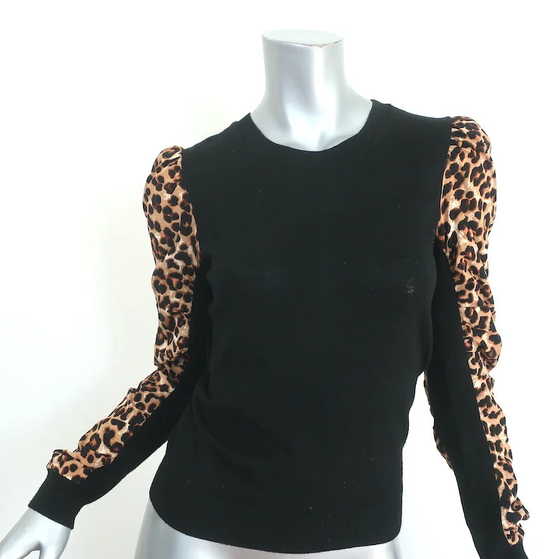 Veronica Beard Adler Mixed Media Sweater Black/Leopard Size Extra Small Rayon Fabric Velvet Fabric Corduroy Fabric