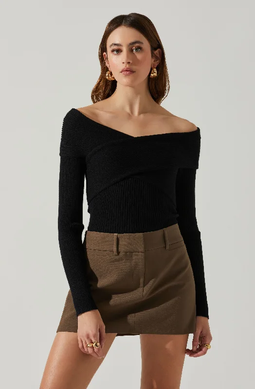 Zayla  Off the Shoulder Sweater Real Fur Shearling Chenille