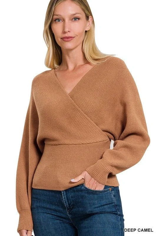 ZENANA | Viscose Cross Wrap Pullover Sweater Soft Cozy Warm