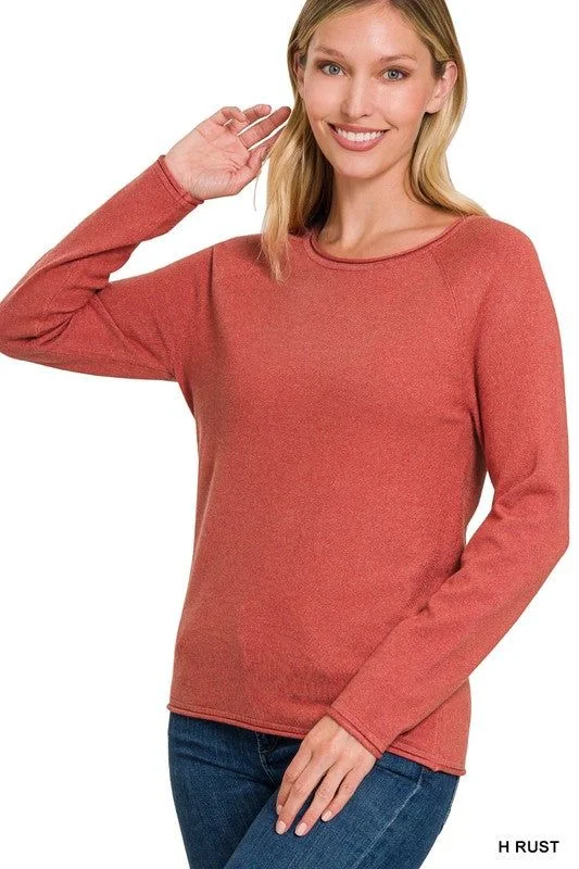 Zenana Viscose Round Neck Basic Sweater Satin Fabric Silk Fabric Chiffon Fabric