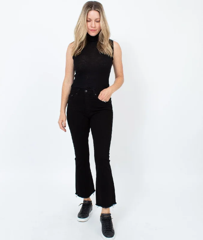 "10" Crop Flare" Jeans Chic Double Waistband Jeans