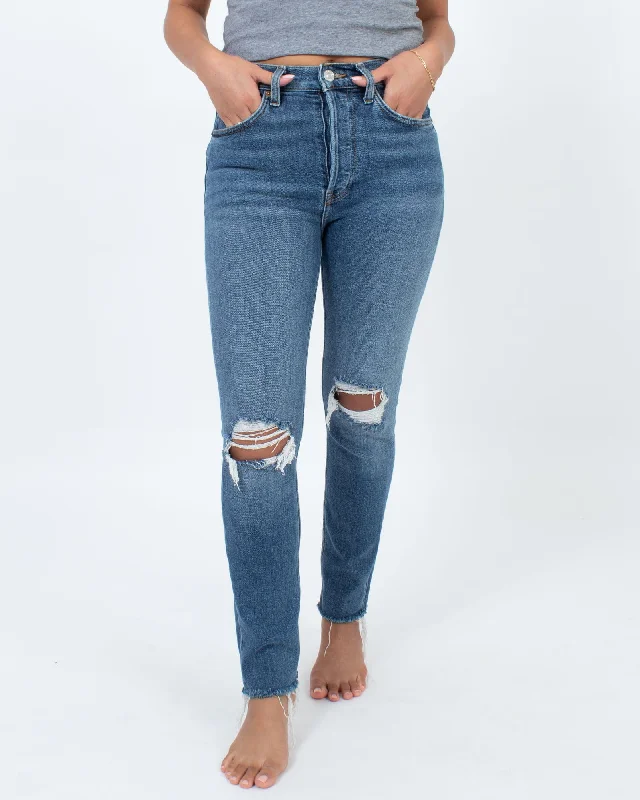 "90's High Rise Ankle Crop" Skinny Jeans Classic Button Fly Jeans