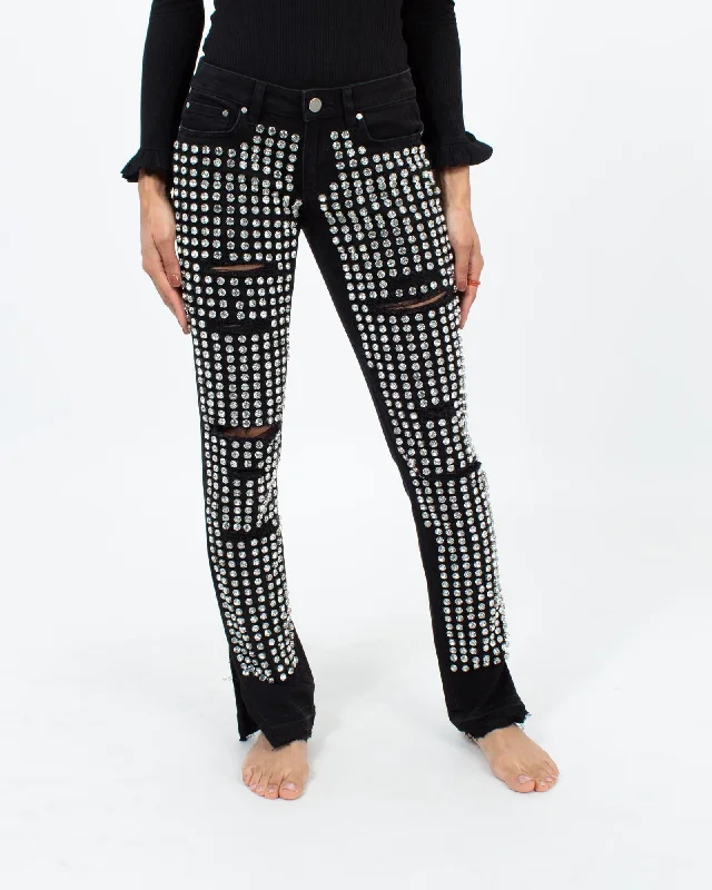 Bedazzled Straight Leg Jeans Casual Skinny Fit Jeans