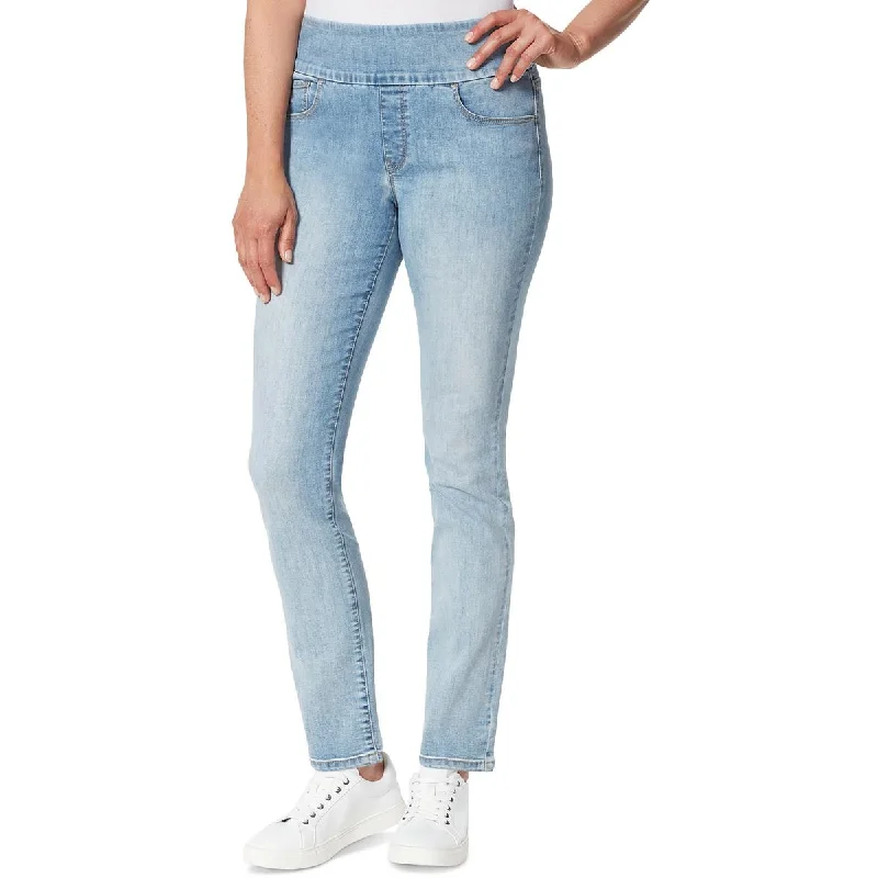 Womens High Rise Pull On Straight Leg Jeans Comfortable Ankle Jeans
