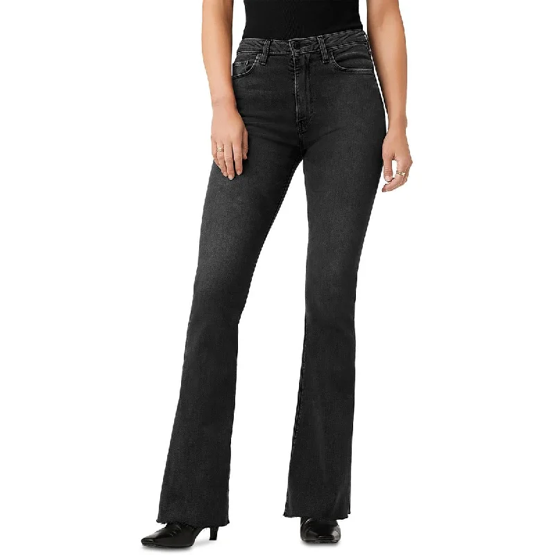 Womens High Rise Raw Hem Flared Jeans Fashionable Straight Cut Jeans