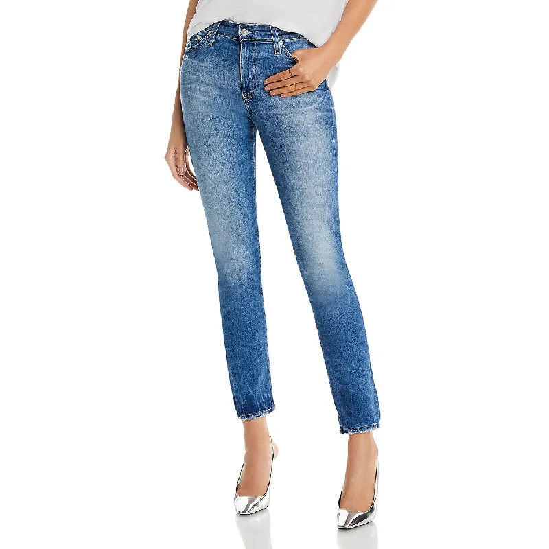 Womens High Rise Medium Wash Straight Leg Jeans Comfortable Low-Rise Jeans