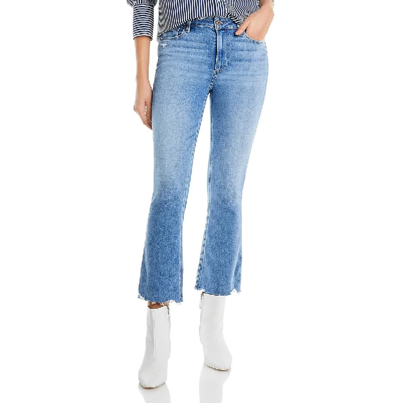 Colette Womens Destroyed Denim Flared Jeans Comfortable Folded Hem Jeans