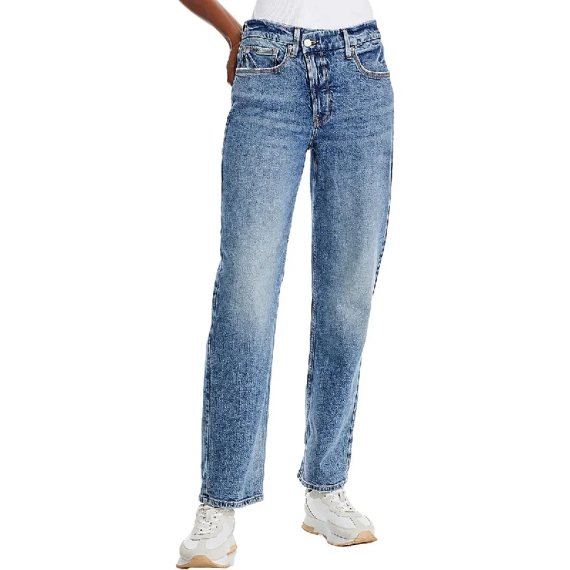 Womens Denim Distressed Straight Leg Jeans Trendy Acid Wash Skinny Jeans