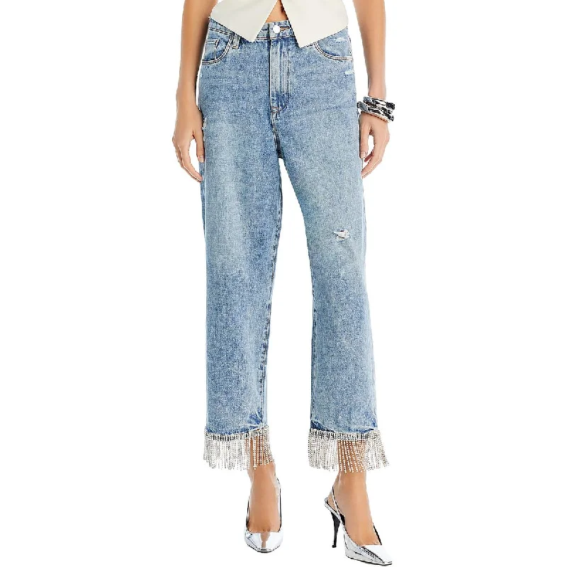 Womens Destroyed Light Wash Straight Leg Jeans Stylish Bootcut Denim Jeans