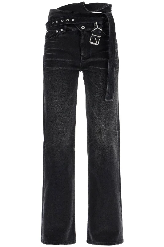 Bootcut Jeans With Criss-cross Trendy Wide-Leg High-Waist Denim