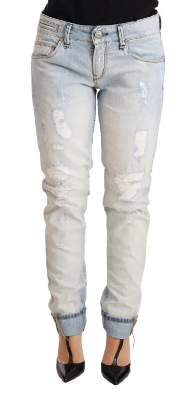 Acht Chic Light-Blue Folded Hem Denim Jeans Stylish Plus Size Denim Jeans