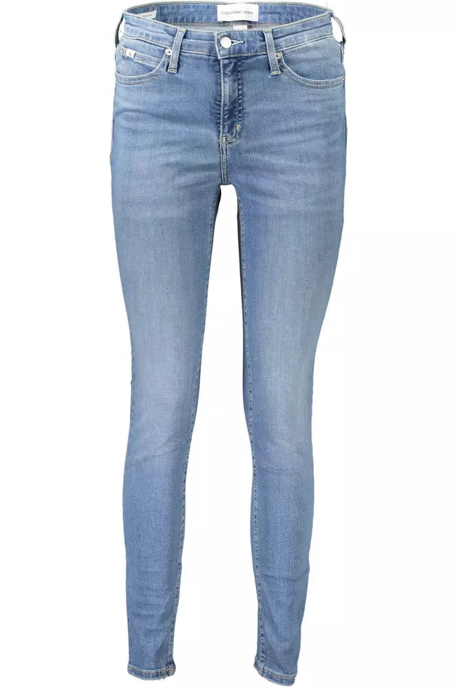 Light Blue Cotton Women Jeans Trendy Skinny High-Waist Jeans